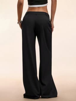 Women's Elegant Low Waist Personalized Slight Flared Leg Pants Casual Ribbed Wide Leg Mopping Trousers Streetwear 2025