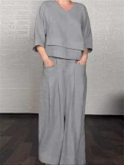 Lady Fashion Casual Loose Solid Suit Cotton Linen Set Three Quarter Sleeve Tops Wide Leg Pants Women Irregular 2 Piece Sets 2025