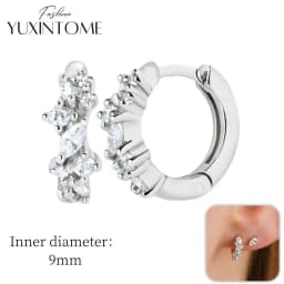 925 Sterling Silver Ear Needle Hoop Earrings Crystal Circle Small Huggie Earrings for Women Simple Females Girls Jewelry