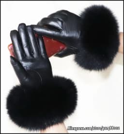 High-end Women's Colored Fox Fur Gloves Touch Screen Natural Leather Sheepskin Cycling Driving Winter Warm Plush Thick Mink Fur
