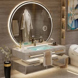 Luxury Wall Mounted Bathroom Vanity with Ceramic Sink Large Mirror Solid Wood Drawers Floating Bathroom Vanity Cabinet Furniture