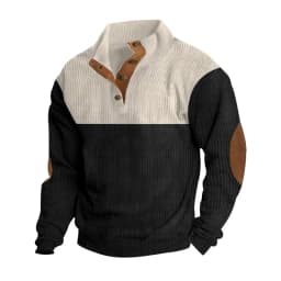 Men's Hoodies Spring And Autumn Corduroy Casual Patchwork Stand Collar Button Sports Hoodie Man Clothing