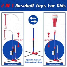 3-in-1 Baseball Set for Kids with Auto Pitching Machine | Tee Ball Stand, Hanging Tee, Ball Launcher and 6 Softballs - Adjustable Height, Indoor/Outdoor Sport Gifts for Boys Girls