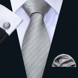 Barry.Wang Black White Gray Silver Men Tie Handkerchief Cufflinks Set Jacquard Necktie for Male Wedding Business Party Gift