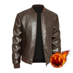 KIDWHXR Men Leather Jacket Thicken Fleece Windproof Waterproof Man Outerwear Punk Stand Collar Long Sleeve Zipper Male Coat