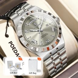 POEDAGAR Luxury Man Watch Waterproof Luminous Week Date Wristwatch For Men Stainless Steel Fashion Quartz Men's Watches+Box Gift