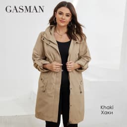 GASMAN Autumn Trench Coat Plus Size Women's Mid-Length Belt Hooded Zipper Jacket Women Solid Color Windbreaker Parkas GM-8299