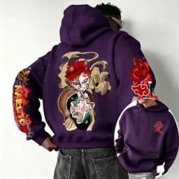 Naruto Gaara 2026 Spring and Autumn New Cartoon Anime Harajuku Y2K Street Fashion Couple Hooded Sweatshirt