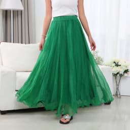 720 Degrees Gold Silk Chiffon 8 Meters Full Skirt Women's Beach Holiday High-Waisted Slim Summer Bright Silk Chiffon Dance Skirt