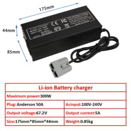 60V Fast Charger 67.2V/5A for 16s 60V Lithium Battery Charger GX16/IEC Connector Strong Heat