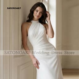 Customized Elegant Halter Mermaid Ivory Chiffon Pleat Wedding Dress for Women Sweep Train Backless Bride Gown Vestidos De Novia