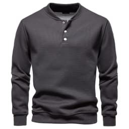 AIOPESON Men's High Quality Sweatshirt Solid Color Button Down Placket Winter Warm Fleece Lined Casual Pullover Mens Sweatshirts