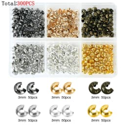 600pcs/Box 6 Styles Brass Tube Crimp Beads Tips Knot Covers Wire Guardians Protectors End Bead for DIY Jewelry Making Supplies