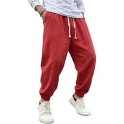 Mens Cotton Harem Pants Solid Casual Jogger Trousers Breathable Loose Fit Bottoms for Yoga Hiking Gym Sports and Daily Work Wear
