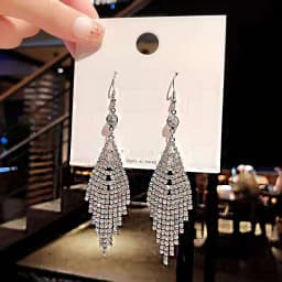 Shiny Crystal Zircon Long Stud Earrings for Women Geometric Hanging Drop Tassel Earring Fashion Party Vintage Pendant Jewelry