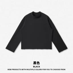 Personalized LOGO custom 350G cotton men's BOXY short and wide half-high neck long-sleeved hem burr sweater