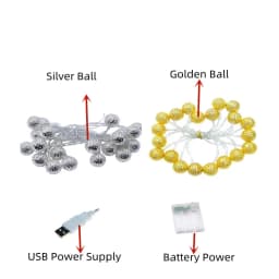3M 5M 10M Moroccan Silver Metal Balls LED Fairy String Lights Battery USB Operated Wedding Christmas Outdoor Room Garland Deco