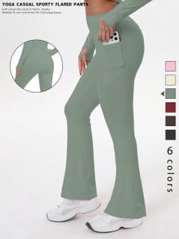 Women's Bell-bottom Yoga Leggings With Pockets Tummy Control High Waist Workout Pants Gym Running