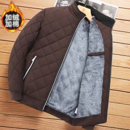 Men's Winter Jacket Stand Collar Fleece Lined Short Casual Fashion Warm Loose Fit Youth Polyester Fabric Standard Sleeve