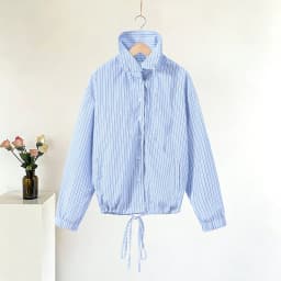 Chic Striped Women's Jacket Skirts Suit Stand Collar Drawstring A-Line Skirts Lady Set 2026 Summer Autumn 2 Pieces Set Women New
