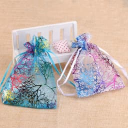 Chanfar 50pcs/lot Colored Trees Pattern Organza Gift Bags Wedding Organza Christmas Gift Bags Drawable Packaging Jewelry Bags
