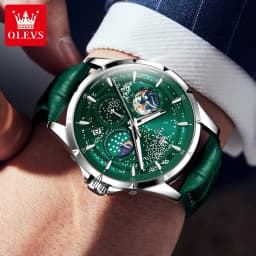 OLEVS Full Green Men's Watch Auto Date Waterproof Man Wristwatches