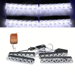 4Pcs White Yellow Grill Car LED Light Strobe Red Blue Emergency Remote Wireless Control Flash Signal Fireman Beacon Warning Lamp