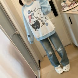 Japan Style Kawaii Loose All-match Pullover Top O-neck Long Sleeve Color Matching Sweatshirts Autumn Winter Casual Fashion Hoody