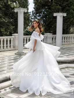 Customized New Front Short Long Back Wedding Dresses Classic Short Sleeve Bride Dress With Train Wedding Gown Vestido De Noiva