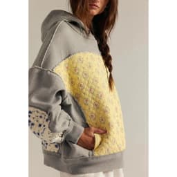 Combhasaki Women Oversized Trend Y2k Hooded Pullover Long Sleeve Floral Print Quilted Patchwork Sweatshirts Streetwear Loose Top