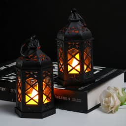 〔YY32〕Retro Desktop Lamp - Halloween Ambient Decor & Creative Gift Hexagonal LED Wind Lamp Candle Lamp Portable Pony Lamp