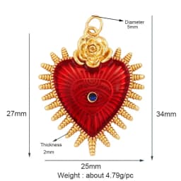 New in Sacred Red Heart Charm Victorian Love Zircon Charm Pendant,Fashion Wing 18K Gold Plated for Jewelry Making Supplies P04