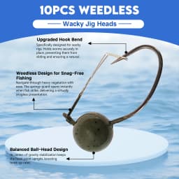 Eupheng 10PCS Weedless Wacky Jig Heads Wacky Rig Hooks Weedless Fishing Hooks Worm Weights Hook for Bass Fishing