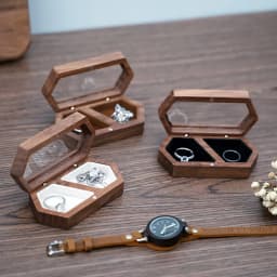 Blank Walnut Jewelry Storage Ring Box Engagement and Wedding Ring Holder Gift for Couples, Brides, and Grooms Ring Box With Bag