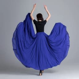 Women Double Chiffon Skirt Have-Liner Stage Performance Big-Hem Skirts Square Dancing Elastic-Waist Elegant A-Line Maxi Skirts