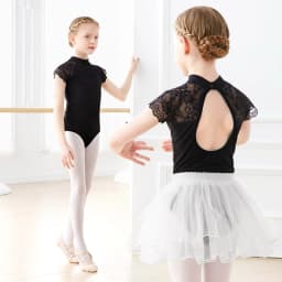 Girls Lace Ballet Leotards Stand Collar Hollow Back Gymnastics Leotard Cotton Ballet Bodysuit Kids Dance Leotards for Girls