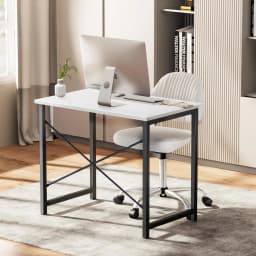 JHK Computer Office Desk Writing Study Office Gaming Table Modern Simple Style Compact Metal Frame Wood Tabletop Easy Assembly