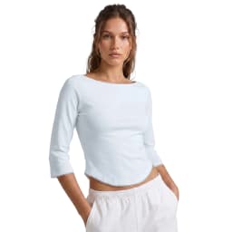 Women Basic Spring Fall Crop Tops Elegant Solid Color Boat Neck 3/4 Sleeves T-shirts