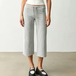 Women Y2K Side Stripe Cropped Wide Leg Pants Drawstring Waist Capri Trousers Casual Sporty Streetwear Preppy Aesthetic Sweatpant