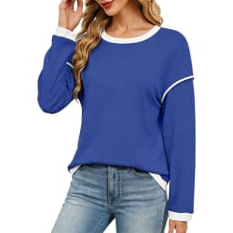Sweatshirt For Women Contrast Crewneck Pullover Solid Color;contrast Binding;classic Basic;casual Chic;soft Cute Baggy Shirt