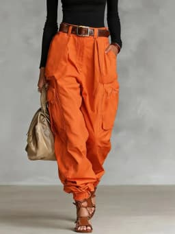 Vintage Casual Loose Multi Pocket Work Pants Vacation Solid Color Sports Pants Women Temperament with Ankle Cuffs Sweatshirt
