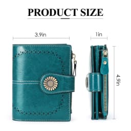 New Women RFID Blocking Genuine Leather Wallet Vintage Sunflower Buckle Short Purse 16 Card Slots ID Window Zipper Female Wallet