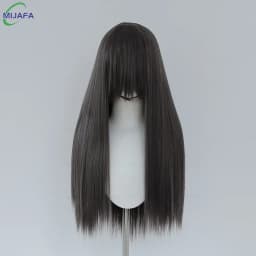 Very High Quality 400g 48 Colors 24Inch 60cm Long Straight Cosplay Wig With Bangs Heat Resistant Hair Anime Wigs + Wig Cap