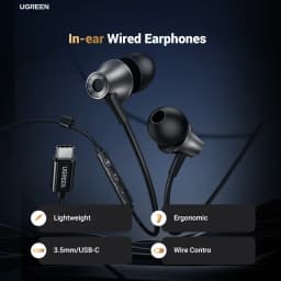 UGREEN 3.5mm USB Type C Wired Earbuds with Microphone, Wired Earphones in Ear Headphones HiFi Stereo,For Most with 3.5mm Jack