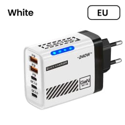New 5 in 1 240W GaN Fast Charger With LED Light 2USB+3PD Multi Port Phone Charging Head For iPhone 17 16 Pro Huawei Laptop