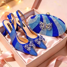 Italian Design Women's African Pointy Toe Thin Heels Streamline Texture Style Fashion Party High Heels And Exquisite Clutch Bags