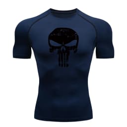 Skull Print Compression Shirts for Men Gym Workout Running Tshirts Sporty Athletic Quick Dry Tees Tops Short Sleeve Rash Guard