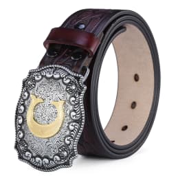 Western Belt Men Genuine Leather Belts for Men Women Cowboy Cowgirl Big Letters Buckle Gold Male Belts Long Black Brown Quality