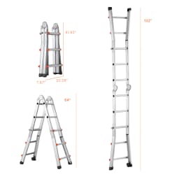 SucceBuy Telescoping Ladder A Frame Compact Aluminum Extension Ladder Multi-Function Portable Collapsible RV Ladder for Homework