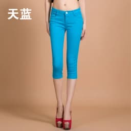 Slim Fit Candy Colored 7/9 Length Pants Women's Summer Thin Elastic Trousers Cotton Blend Base Layer Pants for Young Women